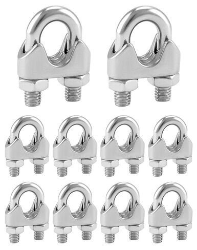QWORK 3/8" Wire Rope Clamp Clip M10, 10 Pack Large U Bolt Saddle Guy Fastener, 304 Stainless Steel Fastener Cable Clamps, Connect 2 Layers of Wire to Form a Loop in Saudi Arabia