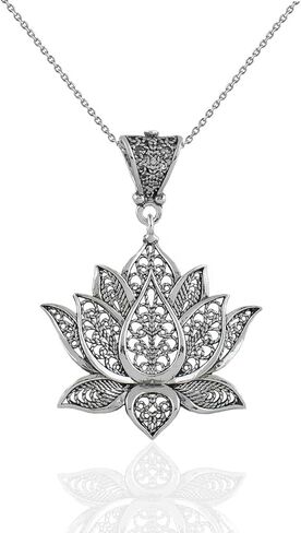 14k Gold Plated / 925 Sterling Silver Filigree Art Lotus Flower Women Pendant Necklace, Gift Boxed (Gold) in Kuwait