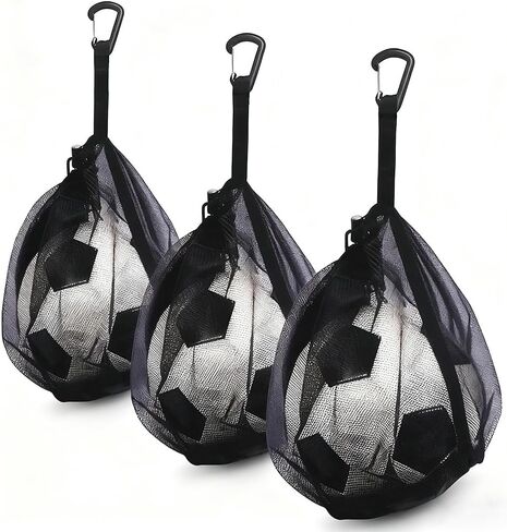 2Pcs Single Mesh Ball Bag for Basketball Soccer & Volleyball, Lightweight Net Storage with Zipper Pocket for Sports, Portable Drawstring Bags with Hanging Clip for Men, Women & Athletes, Black in Kuwait