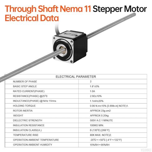 Through Shaft Nema 11 Stepper Motor TR5x1 300mm 1.8‌°‌ 2 Phase High Torque 6Ncm(8.5oz·in) Bipolar 1.0A 2.9Ω 31mm 28 Step Motor with T5 300mm Cable 1M for 3D Printer DIY Robot CNC in Kuwait