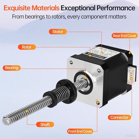 Nema 17 Stepper Motor TR8x8 100mm with T8 Lead Screw 1.8‌°‌ 2 Phase High Torque 0.55Nm (77.89oz·in) Bipolar 1.7A 2.0Ω 48mm 42 Step Motor 4-Wire Connector Cable 1M for 3D Printer DIY Robot CNC in Kuwait