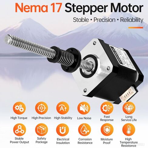 Nema 17 Stepper Motor TR8x8 100mm with T8 Lead Screw 1.8‌°‌ 2 Phase High Torque 0.55Nm (77.89oz·in) Bipolar 1.7A 2.0Ω 48mm 42 Step Motor 4-Wire Connector Cable 1M for 3D Printer DIY Robot CNC in Kuwait
