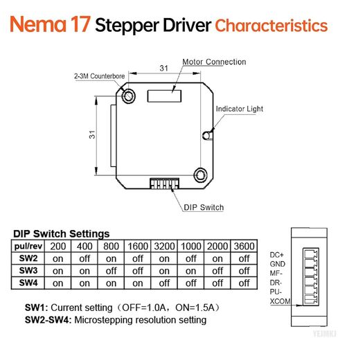 Nema 17 Stepper Motor with Integrated Stepper Driver 1.8‌°‌ 2 Phase High Torque 0.41Nm(58.06oz·in) Bipolar 1.5A 2.0Ω 56mm 42 Stepper Motor with Controller for 3D Printer DIY Robot CNC Machine in Kuwait