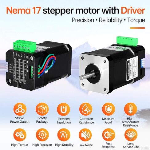 Nema 17 Stepper Motor with Integrated Stepper Driver 1.8‌°‌ 2 Phase High Torque 0.41Nm(58.06oz·in) Bipolar 1.5A 2.0Ω 56mm 42 Stepper Motor with Controller for 3D Printer DIY Robot CNC Machine in Kuwait