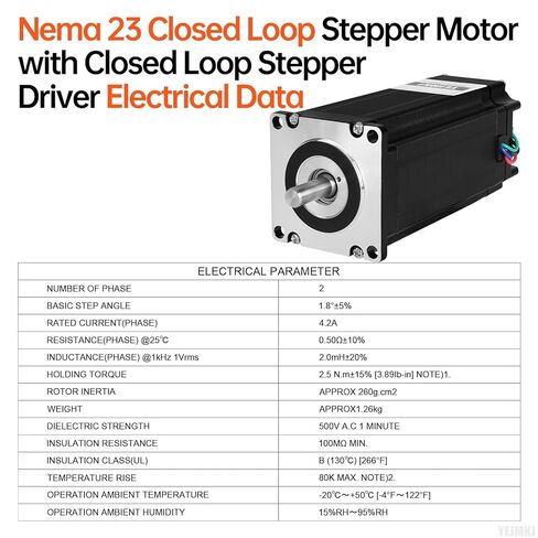 Nema 23 Closed Loop Stepper Motor with Integrated Closed Loop Stepper Driver 1.8‌°‌ 2 Phase High Torque 2.5Nm(354.03oz·in) Bipolar 4.2A 0.50Ω 118mm Cable 0.3M for CNC Mill Lathe in Kuwait