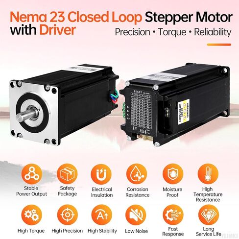 Nema 23 Closed Loop Stepper Motor with Integrated Closed Loop Stepper Driver 1.8‌°‌ 2 Phase High Torque 2.5Nm(354.03oz·in) Bipolar 4.2A 0.50Ω 118mm Cable 0.3M for CNC Mill Lathe in Kuwait