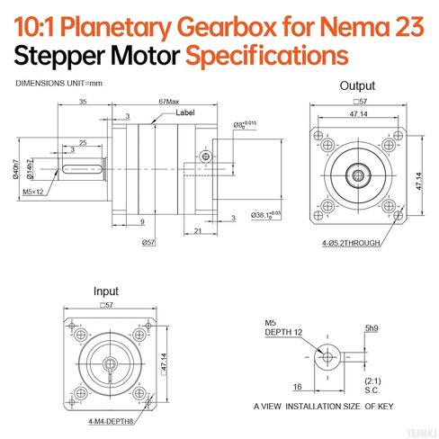 Ratio 10:1 Planetary Gearbox for Nema 23 Stepper Motor 57-67mm Backlash 15 arcmin Input Shaft 21mm φ8mm Planetary Reducer for 57 Step Motor incl. 4 Screw 2 Plug 1 Key CNC 3D Printer Lathe in Kuwait