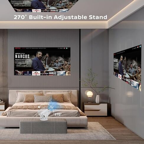 Auto Keystone Projector with WIFI 6 and 5.3 Bluetooth, Pericat 210° Rotatable Portable Projector, 18000L 4K Native 1080P Projector, Outdoor Movie Projector Compatible for Laptop (White) in Kuwait