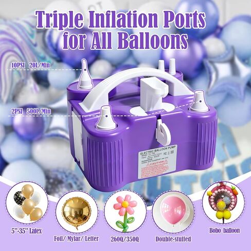 PCFING Balloon Pump Electric, 4-in-1 Air Pump Inflator Blower Machine for All Balloons & Inflation, Triple Inflating Ports for Latex 260q Foil Balloons, Air Mattress, Airbeds, Basketball, Soccer in Kuwait