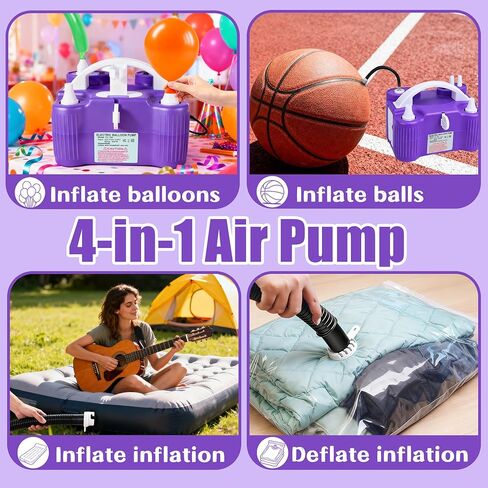 PCFING Balloon Pump Electric, 4-in-1 Air Pump Inflator Blower Machine for All Balloons & Inflation, Triple Inflating Ports for Latex 260q Foil Balloons, Air Mattress, Airbeds, Basketball, Soccer in Kuwait