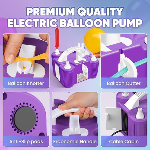 4-in-1 Balloon Pump Electric - Triple-Port 600W Air Pump for Balloons Latex, Foil Mylar Balloon, 260Q | Inflatables & Sports Balls | Portable Electric Balloon Pump with Hose, Nozzles & Ball Needles in Kuwait