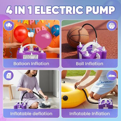 4-in-1 Balloon Pump Electric - Triple-Port 600W Air Pump for Balloons Latex, Foil Mylar Balloon, 260Q | Inflatables & Sports Balls | Portable Electric Balloon Pump with Hose, Nozzles & Ball Needles in Kuwait