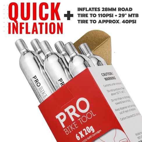 20g Threaded CO2 Cartridges - 6 Pack for All CO2 Bike Tire Inflators with Threaded Connection - Quick Air Refill for Bicycle Tires - Cartridge for CO2 Pump - Road or MTB Bikes. in Kuwait