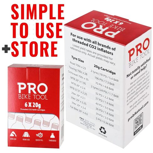 20g Threaded CO2 Cartridges - 6 Pack for All CO2 Bike Tire Inflators with Threaded Connection - Quick Air Refill for Bicycle Tires - Cartridge for CO2 Pump - Road or MTB Bikes. in Kuwait