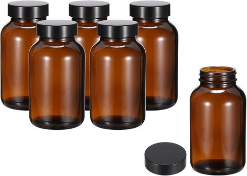 PATIKIL 4oz(120ml) Glass Sample Bottles, 6Pcs Wide Mouth Round Bottle Dispensing Bottles with Black Poly Cone Cap for Reagent Liquids, Essential Oils, Perfume, Amber in Saudi Arabia