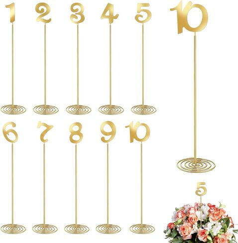 10 Pcs Metal Table Numbers with Sturdy Holder Base 12 Inch Stainless Steel Party Desk Figure Gold 1-10 Table Numbers for Wedding Reception Party Banquet Catering Event in Saudi Arabia