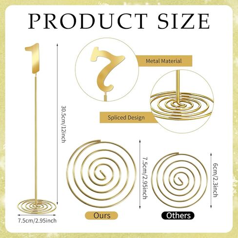 10 Pcs Metal Table Numbers with Sturdy Holder Base 12 Inch Stainless Steel Party Desk Figure Gold 1-10 Table Numbers for Wedding Reception Party Banquet Catering Event in Saudi Arabia