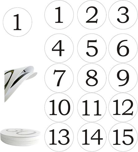 20 قطعة من بطاقات أرقام الطاولة 1-20 بطاقة أرقام الطاولة، قطر 10 سم/4 بوصة مستديرة مزدوجة الجوانب. (أبيض، 1-20) in Kuwait