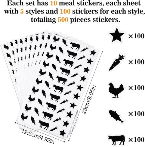 10 Sheets (500 Qty) Wedding Food Choice Stickers, Meal Stickers for Place Cards Meal Indicator Sticker for Chicken Beef Fish Carrot Buffet Party Supplies (Black) in Saudi Arabia