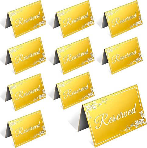 10Pack Acrylic Mirrored Reserved Table Signs Gold 6" x 4" Double Sided Reservation Seating Table Tents Gold Acrylic Signs Cards for Wedding, Reception, Restaurant, Ceremony, Events in Saudi Arabia