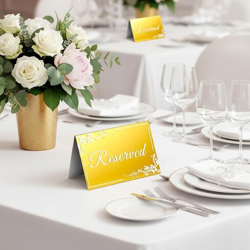 10Pack Acrylic Mirrored Reserved Table Signs Gold 6" x 4" Double Sided Reservation Seating Table Tents Gold Acrylic Signs Cards for Wedding, Reception, Restaurant, Ceremony, Events in Saudi Arabia