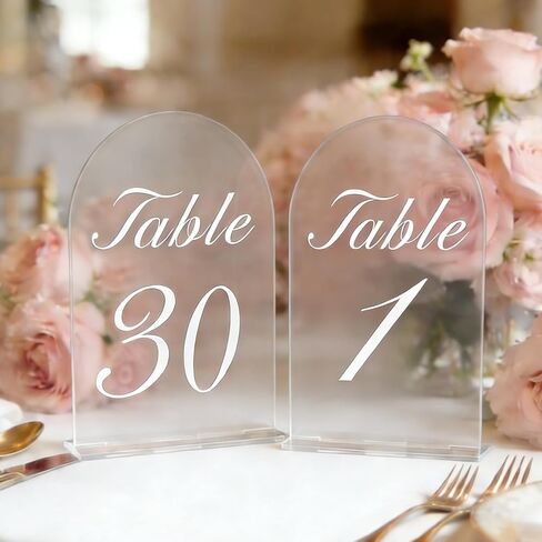 30 Pack Arch Wedding Table Numbers 1-30 with Stands, 5x7 inches Clear Acrylic Table Number Holders Wedding Signs Place Cards for Wedding Reception, Party, Anniversary, Events in Saudi Arabia