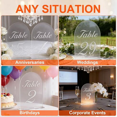 30 Pack Arch Wedding Table Numbers 1-30 with Stands, 5x7 inches Clear Acrylic Table Number Holders Wedding Signs Place Cards for Wedding Reception, Party, Anniversary, Events in Saudi Arabia