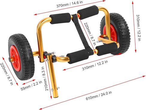 Kayak Cart, Canoe Dolly with 10in Solid Tires, Adjustable Foldable Aluminum Frame, Foldable Kayak Dolly Carrier Aluminum Wheels for Kayaking Small Boats in Saudi Arabia