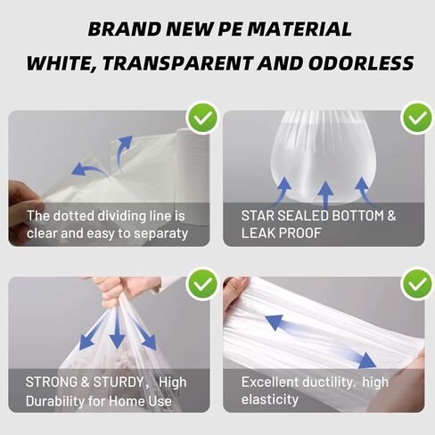 10 Gallon 500 Count Kitchen White Large Trash Bags, Bathroom Trash Can Liners, Plastic Bags for Home Office Kitchen, White in Saudi Arabia