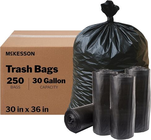 McKesson 30 Gallon Trash Bags - 250 Count, 30" x 36" Black Garbage Bags, Durable 0.58 Mil with Star-Sealed Bottom, Large Trash Can Liners for Commercial Use, Coreless Rolls in Kuwait