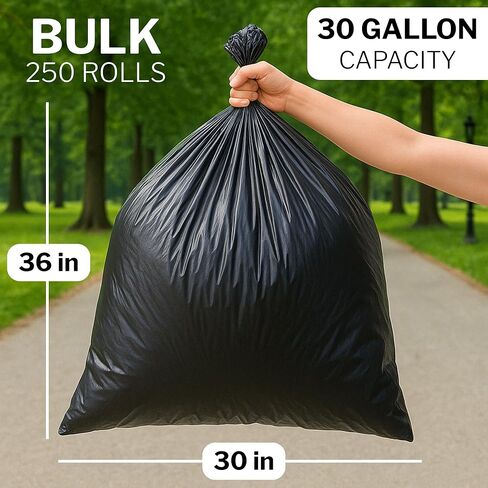 McKesson 30 Gallon Trash Bags - 250 Count, 30" x 36" Black Garbage Bags, Durable 0.58 Mil with Star-Sealed Bottom, Large Trash Can Liners for Commercial Use, Coreless Rolls in Kuwait