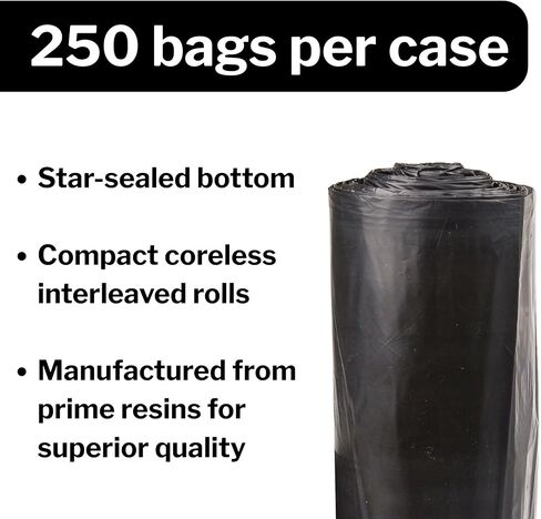 McKesson 30 Gallon Trash Bags - 250 Count, 30" x 36" Black Garbage Bags, Durable 0.58 Mil with Star-Sealed Bottom, Large Trash Can Liners for Commercial Use, Coreless Rolls in Kuwait