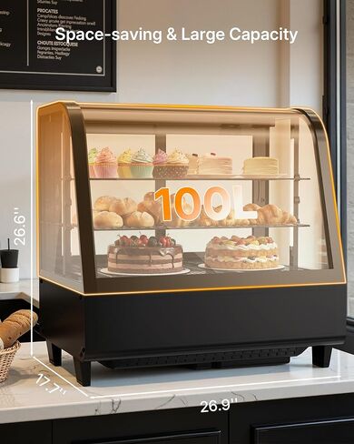 ثلاجة عرض المعجنات Upstreman كونترتوب، ثلاجة عرض الكعك التجارية 3.5 قدم مكعب، واجهة عرض المخبوزات مع ضوء LED، ترموستات رقمي، للمقهى، المطعم، المتجر (CD35) in Kuwait