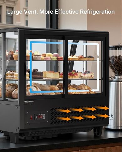 ثلاجة عرض المعجنات Upstreman كونترتوب، ثلاجة عرض الكعك التجارية 3.5 قدم مكعب، واجهة عرض المخبوزات مع ضوء LED، ترموستات رقمي، للمقهى، المطعم، المتجر (CD35) in Kuwait