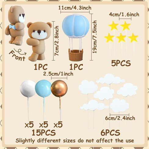 JeVenis Sage Green Bear Cake Decoration Hot Air Balloons Balls Cake Topper Boho Bears Cake Cake Decoration Baby Shower Birthday Cake Decoration in Kuwait