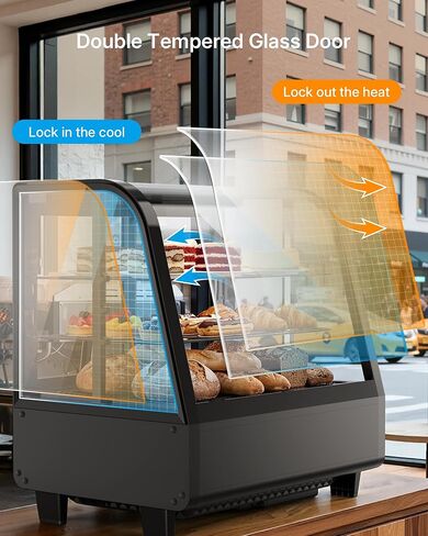 ثلاجة عرض المعجنات Upstreman كونترتوب، ثلاجة عرض الكعك التجارية 3.5 قدم مكعب، واجهة عرض المخبوزات مع ضوء LED، ترموستات رقمي، للمقهى، المطعم، المتجر (CD35) in Kuwait