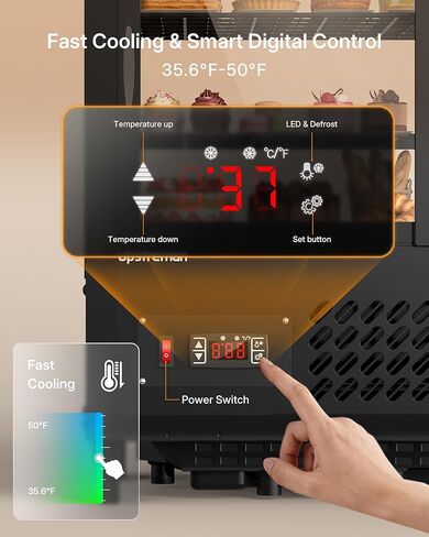 ثلاجة عرض المعجنات Upstreman كونترتوب، ثلاجة عرض الكعك التجارية 3.5 قدم مكعب، واجهة عرض المخبوزات مع ضوء LED، ترموستات رقمي، للمقهى، المطعم، المتجر (CD35) in Kuwait