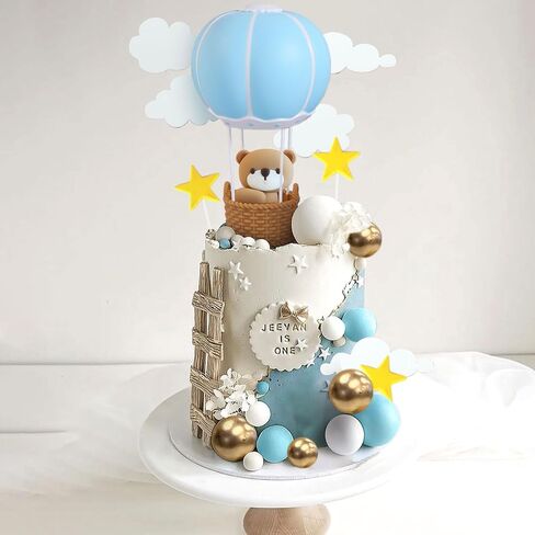 JeVenis Sage Green Bear Cake Decoration Hot Air Balloons Balls Cake Topper Boho Bears Cake Cake Decoration Baby Shower Birthday Cake Decoration in Kuwait