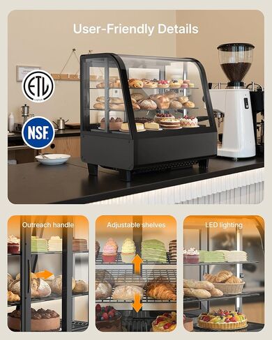 ثلاجة عرض المعجنات Upstreman كونترتوب، ثلاجة عرض الكعك التجارية 3.5 قدم مكعب، واجهة عرض المخبوزات مع ضوء LED، ترموستات رقمي، للمقهى، المطعم، المتجر (CD35) in Kuwait