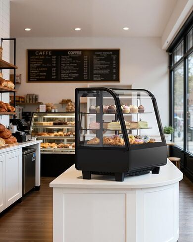 ثلاجة عرض المعجنات Upstreman كونترتوب، ثلاجة عرض الكعك التجارية 3.5 قدم مكعب، واجهة عرض المخبوزات مع ضوء LED، ترموستات رقمي، للمقهى، المطعم، المتجر (CD35) in Kuwait