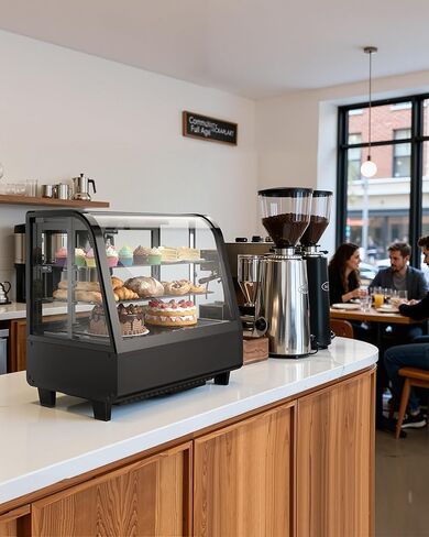 ثلاجة عرض المعجنات Upstreman كونترتوب، ثلاجة عرض الكعك التجارية 3.5 قدم مكعب، واجهة عرض المخبوزات مع ضوء LED، ترموستات رقمي، للمقهى، المطعم، المتجر (CD35) in Kuwait