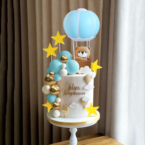 JeVenis Sage Green Bear Cake Decoration Hot Air Balloons Balls Cake Topper Boho Bears Cake Cake Decoration Baby Shower Birthday Cake Decoration in Kuwait