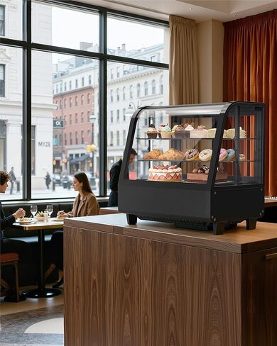 ثلاجة عرض المعجنات Upstreman كونترتوب، ثلاجة عرض الكعك التجارية 3.5 قدم مكعب، واجهة عرض المخبوزات مع ضوء LED، ترموستات رقمي، للمقهى، المطعم، المتجر (CD35) in Kuwait