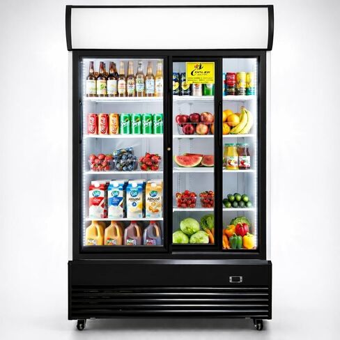 Commercial Refrigerator Glass 2-Door Sliding Door Merchandiser Display Cooler Beverage Fridge Drink cooler NSF Certified, 48 inches width, capacity 40 cuft 110V, Restaurant Kitchen Cafe LCG-1000BFS in Kuwait