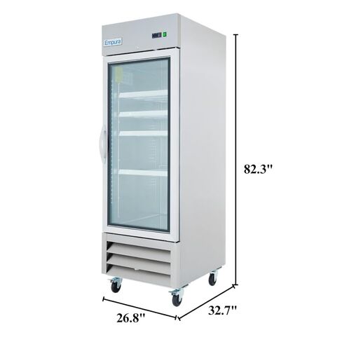 EMPURA 27" Reach-in Refrigerator with One-Swing Glass Door | Merchandiser Display Fridge for Convenience Store | 19 Cu. Ft. Capacity, (4) Shelves | 82.3"H x 26.8"W x 32.7"D, Stainless Steel, 115v, NSF in Kuwait