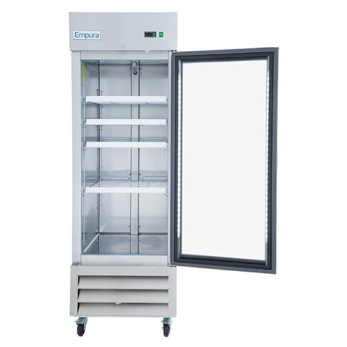EMPURA 27" Reach-in Refrigerator with One-Swing Glass Door | Merchandiser Display Fridge for Convenience Store | 19 Cu. Ft. Capacity, (4) Shelves | 82.3"H x 26.8"W x 32.7"D, Stainless Steel, 115v, NSF in Kuwait