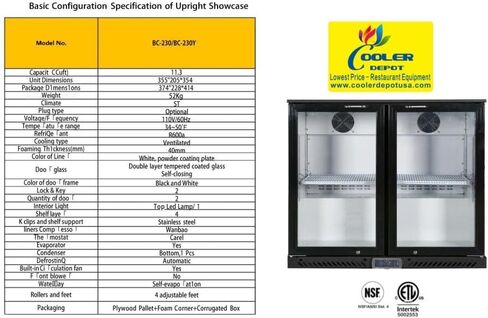 Beer Back Bar Cooler Commercial Refrigerator 7.4 Cu.Ft Black Under Counter with Two Glass Swing Doors NSF BB-2-dup-1 in Saudi Arabia