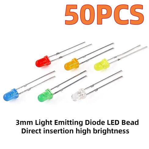 LED 3mm High Brightness Bead Direct Insertion White Hair Blue Red Green Yellow Orange Pink 50Pcs(3MM White Hair Blue) in Saudi Arabia