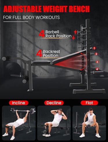 OPPSDECOR Adjustable Weight Bench Set with Squat Rack, 3 Sec Folding Workout Bench for Full Body Exercise, 600LBS All-in-One Bench Press with Leg Curl & Leg Extension, Incline Decline Flat Home Gym Bench for Teens Adults in Saudi Arabia