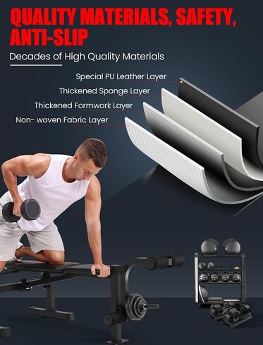 OPPSDECOR Adjustable Weight Bench Set with Squat Rack, 3 Sec Folding Workout Bench for Full Body Exercise, 600LBS All-in-One Bench Press with Leg Curl & Leg Extension, Incline Decline Flat Home Gym Bench for Teens Adults in Saudi Arabia
